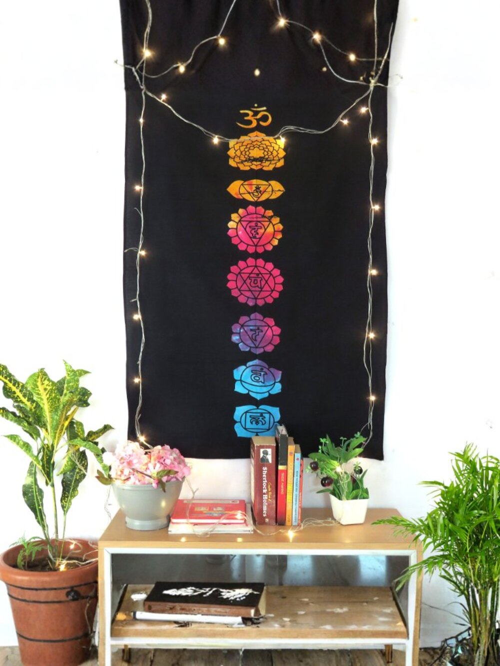 Oussum Wall Hanging Cotton chakra alignment design Poster black Tapestry